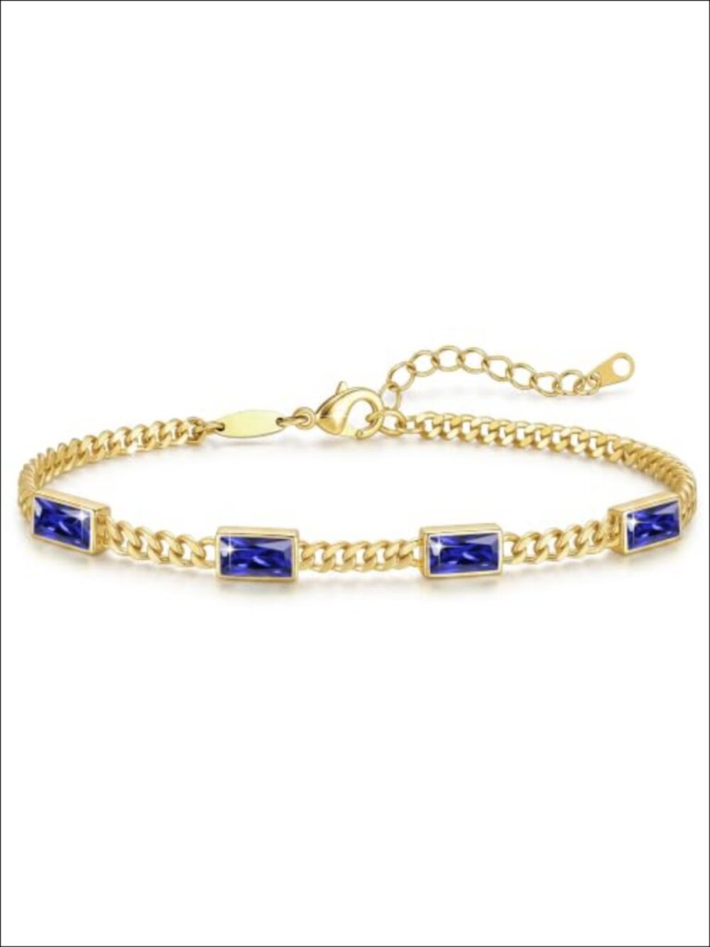 Birthstone Link Bracelet 925 Sterling Silver Gold Plated CZ Charm